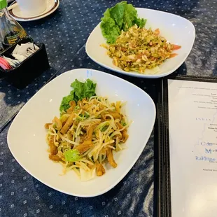 Crispy Yellow Tofu Salad and S5. Pickled Tea Leaf Salad