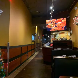 a christmas tree in a restaurant