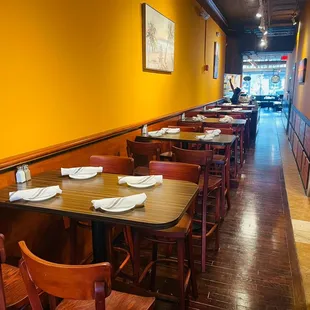 tables and chairs in a restaurant