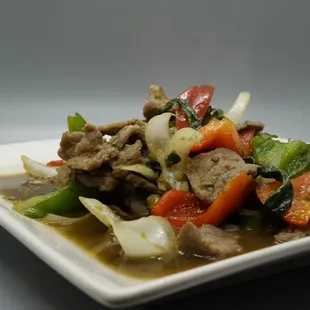 60. Chili and mint leaves with beef