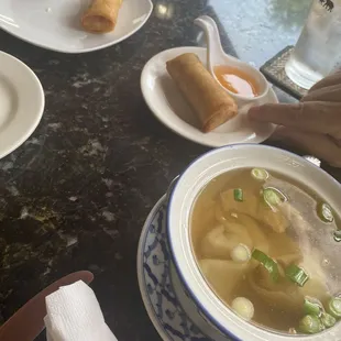 Spring rolls &amp; wonton soup