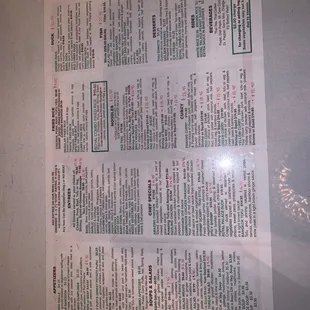 the menu of the restaurant