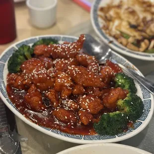 two plates of food on a table