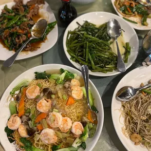 a table full of asian food