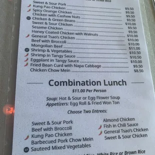 a menu for lunch specials