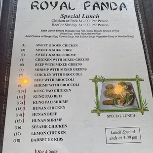 Lunch menu