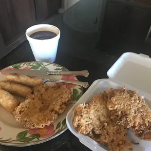 Egg rolls, soup and pork egg for young