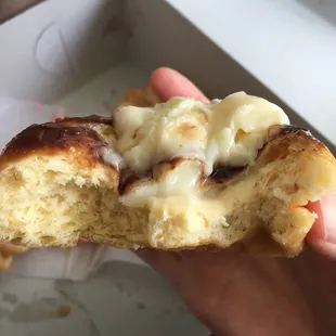 Boston Cream donut--huge dollop of pastry cream on top and filled inside!