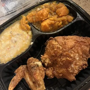 Fried chicken potato salad candied yams