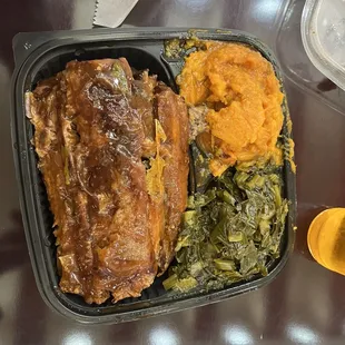 Ribs, collared green and sweet potato