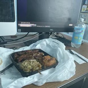 Ribs, cabbage and candy yams