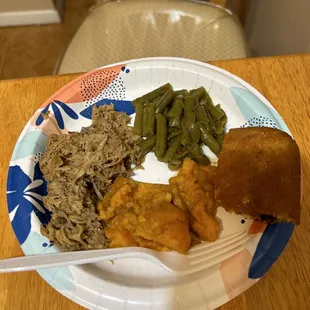 Chopped BBQ, String Beans, Candied Yams