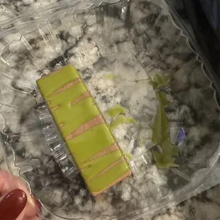 Milk chocolate covered pistachio knafeh. $5