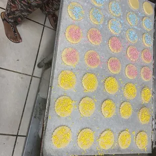 a tray of cookies being prepared