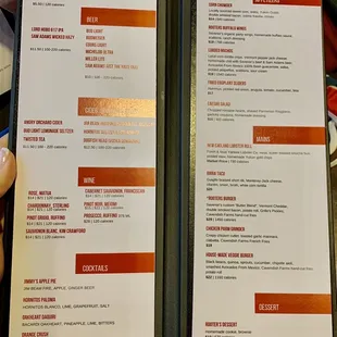 the menu for the restaurant