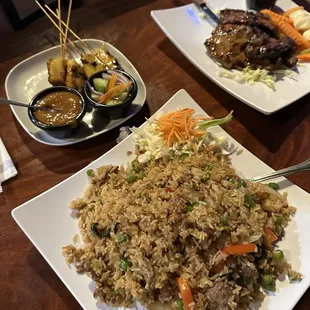 Basil Fried Rice with Beef, BBQ Pork, Chicken Satay Chicken All amazing