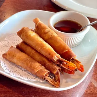 Shrimps In A Blanket ($9, 8/17/22). Dry, over fried. Don't stick with original sauce, bc it is too sour.