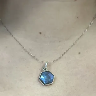 Hexagonal labradorite sterling silver necklace