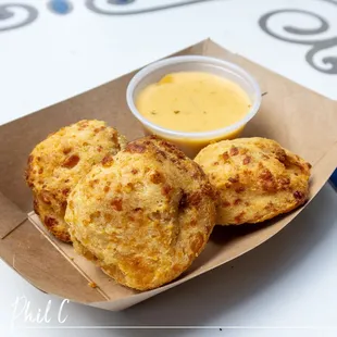Baked Cheesy Biscuits $8.99 (cheese sauce is an extra $1.39), some say these taste like Red Lobster's cheddar biscuits
