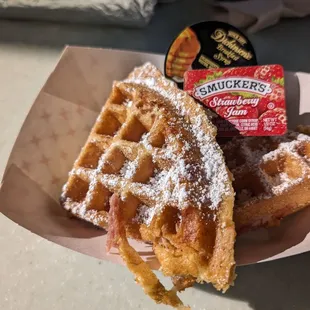a waffle and a cup of coffee