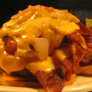 They call this the Double Stack Heart Attack Burger.  It&apos;s a whole POUND of Angus Beef with double bacon, cheddar and onions.