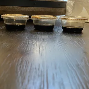 Three 1/4 full soy containers. What a joke.