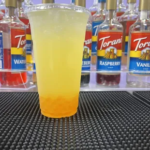 Mango lemonade with boba