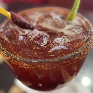 a close up of a drink in a glass