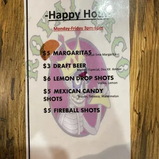Happy hour menu
