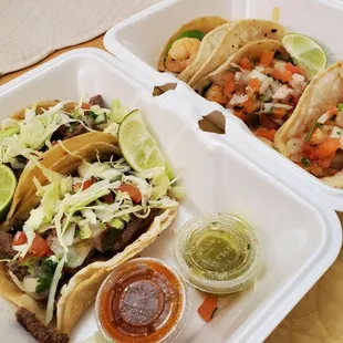 (3) shrimp tacos (3) carne asada tacos