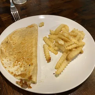 Kids cheese quesadilla with fries