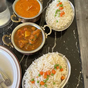 Rice, Chicken Tikka Masala, Chicken Vindaloo