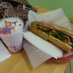 Yummy food combination sandwich and frosty strawberry!!