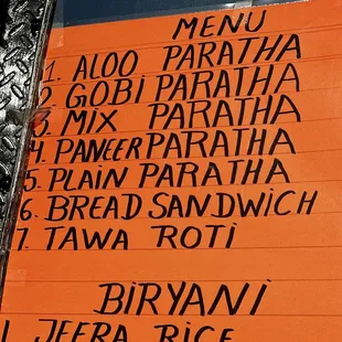 a menu for a restaurant
