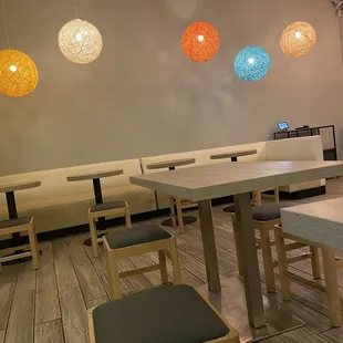 tables and chairs in a restaurant