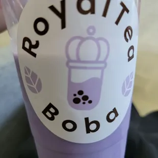a plastic cup with a sticker on it