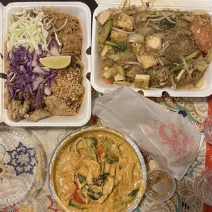 47. Pad Thai Plate, 55. Pad Woon Sen Plate, 63. Panang Noodle, 6. Crab Rangoon