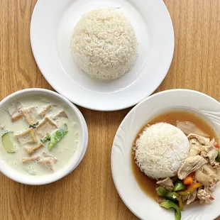 Green Curry and Chicken Pad Grapow