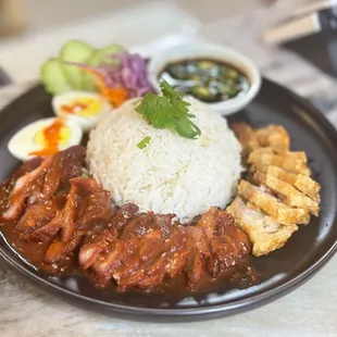 Khoa Moo Dang  (Redbbq pork and Crispy Pork)