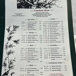 Lunch menu