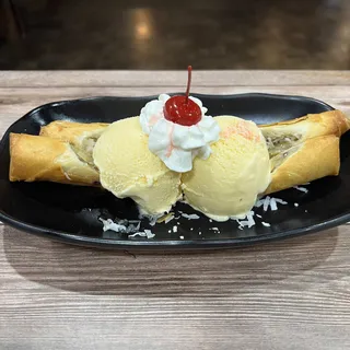 Fried Banana with Honey and Vanilla Ice Cream