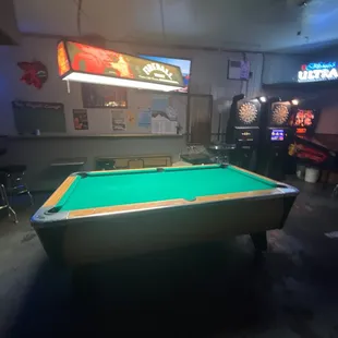 a pool table in a game room