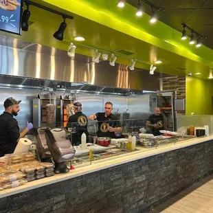 a group of people in a restaurant