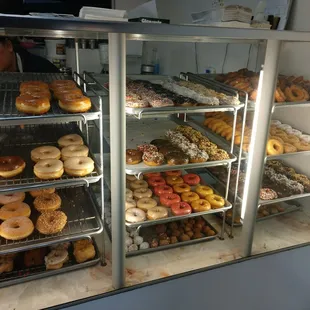 a display case full of donuts