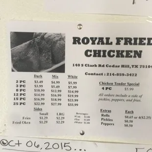 Check out their special out as well. Nice little chicken spot.