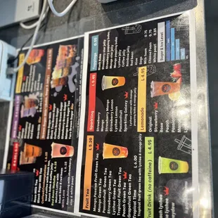 the menu of a fast food restaurant