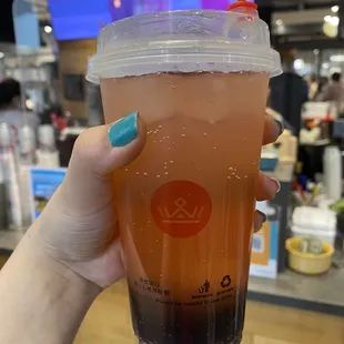 rose lychee sparkling drink with boba