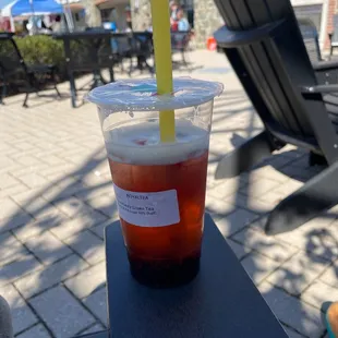 strawberry green tea + black boba