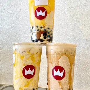 From the top: Mango Milk Tea, Mango Coconut Milk Tea and Hokkaido Milk Tea