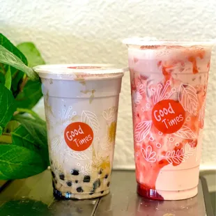 Taro milk tea and Strawberry Milk Tea